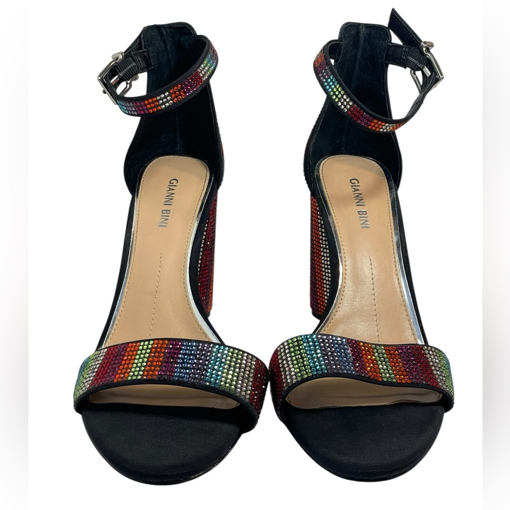 Gianni Bini Lorre Black and Multicolor Jeweled Heeled Sandals Women’s Size 9 EUC